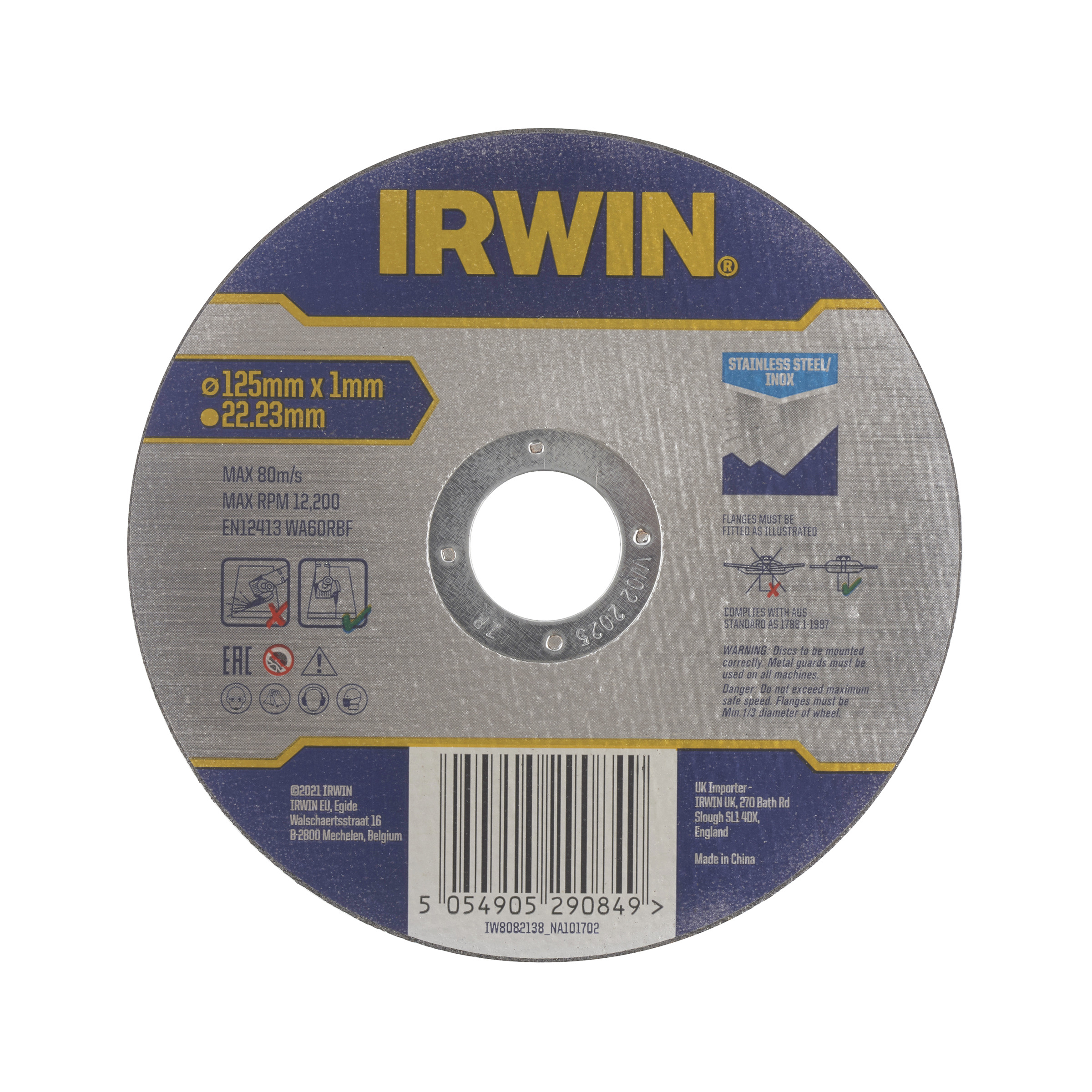 Abrasiv kappeskive Irwin IW8082138; 125x1 mm