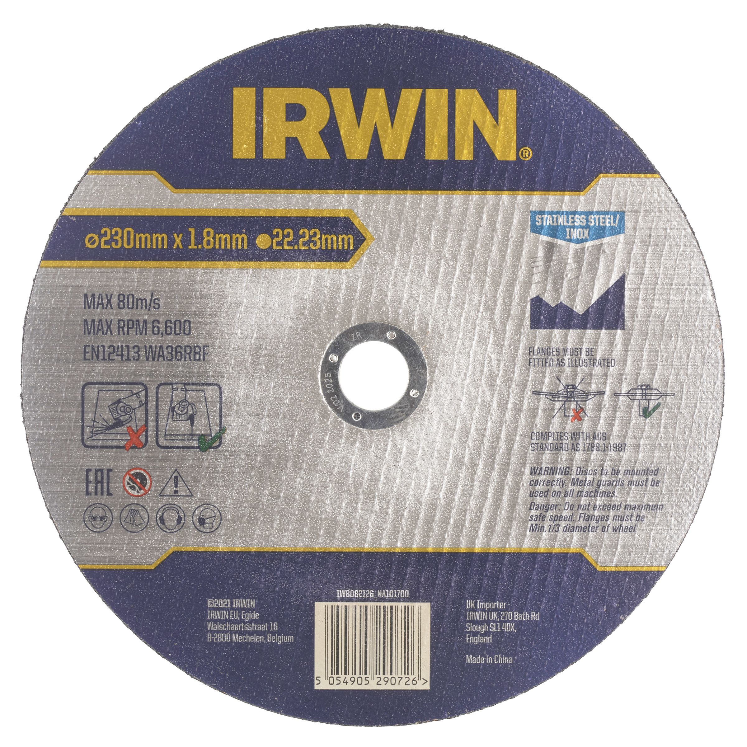 Abrasiv kappeskive Irwin IW8082126; 230x1,8 mm