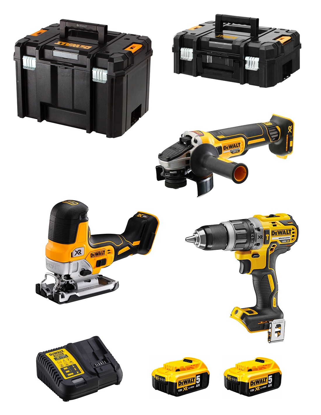 Verktøysett DeWalt DCK329P2T-QW (DCD796 + DCG405 + DCS335); 18 V; 2x5,0 Ah batt.