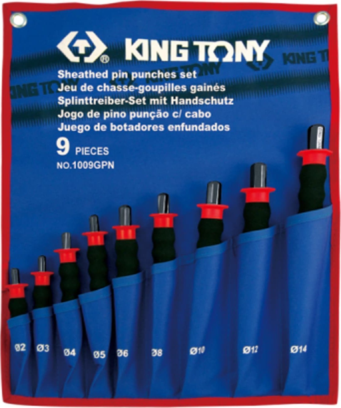 Hullpiper til lær King Tony 1009GPN; 2-14 mm; 9 stk