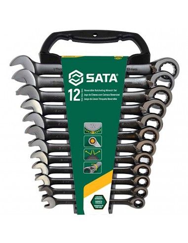 Skralle fastnøkkelsett Sata ST08044B; 8-19 mm; 12 stk