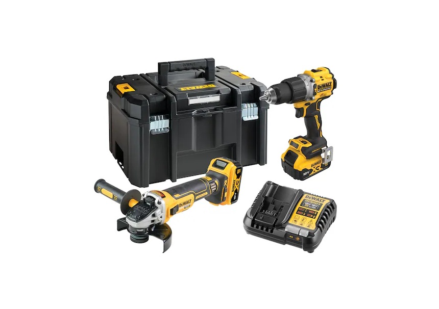 Verktøysett DeWalt DCK2026P2T-QW (DCD805+DCG405+DCB184+DCB1104); 18 V; 2x5,0 Ah batt.