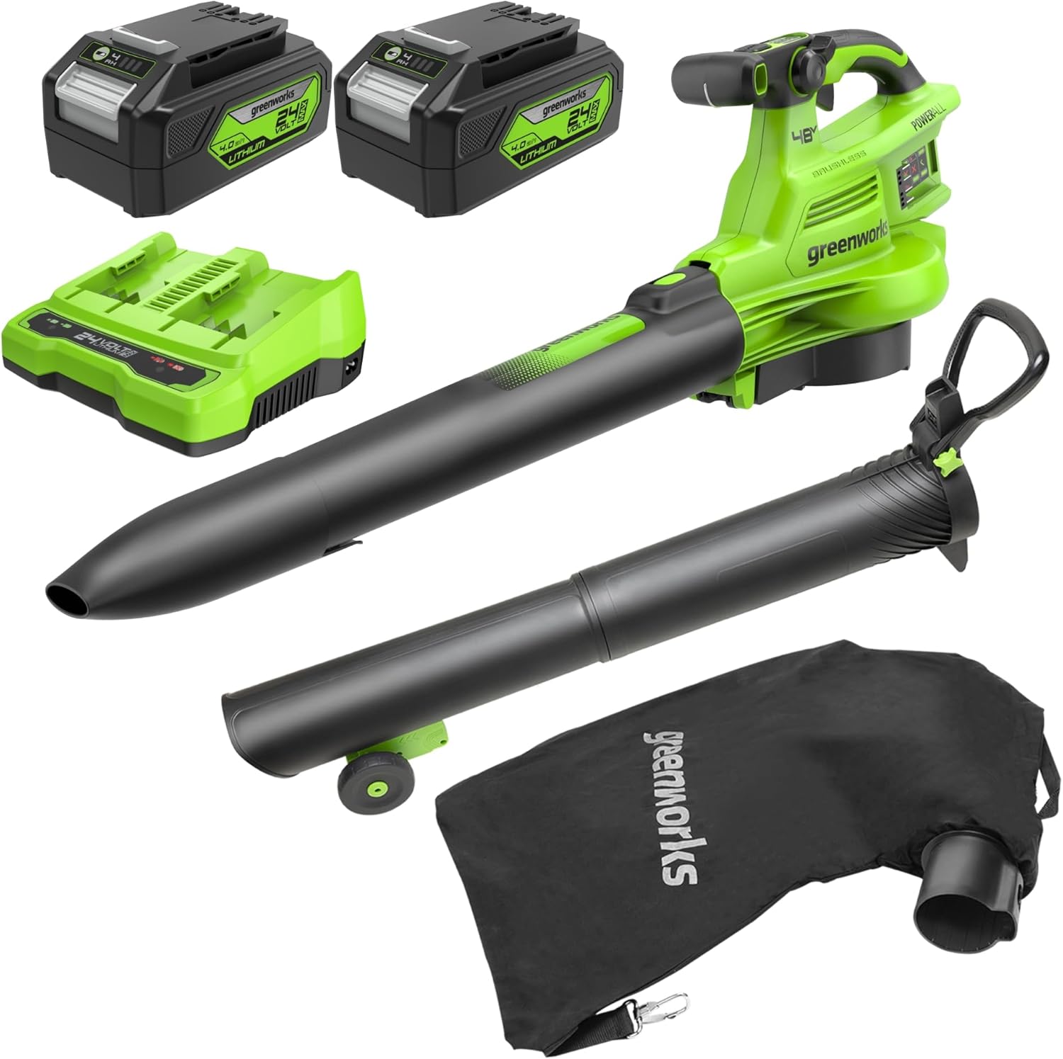 Batteridrevet løvblåser/suger Greenworks BL48L421-01; 2x24 V; 2x4,0 Ah batt.