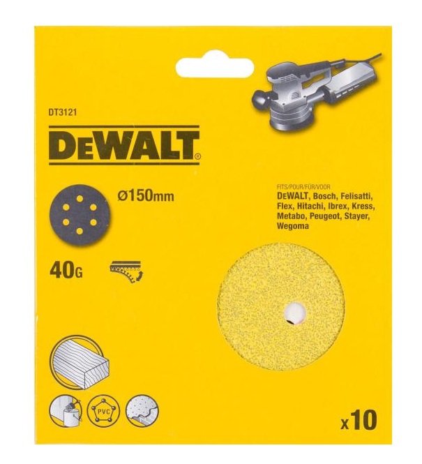 Sandpapir DeWalt DT3121-QZ; 150 mm; K40; 10 stk