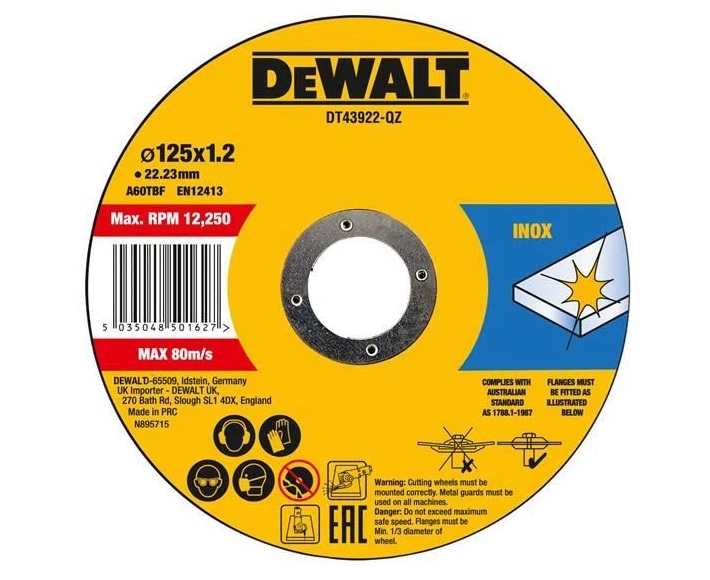 Kappeskive DeWalt DT43922-QZ; 125x22,23x1,2 mm; 10 stk
