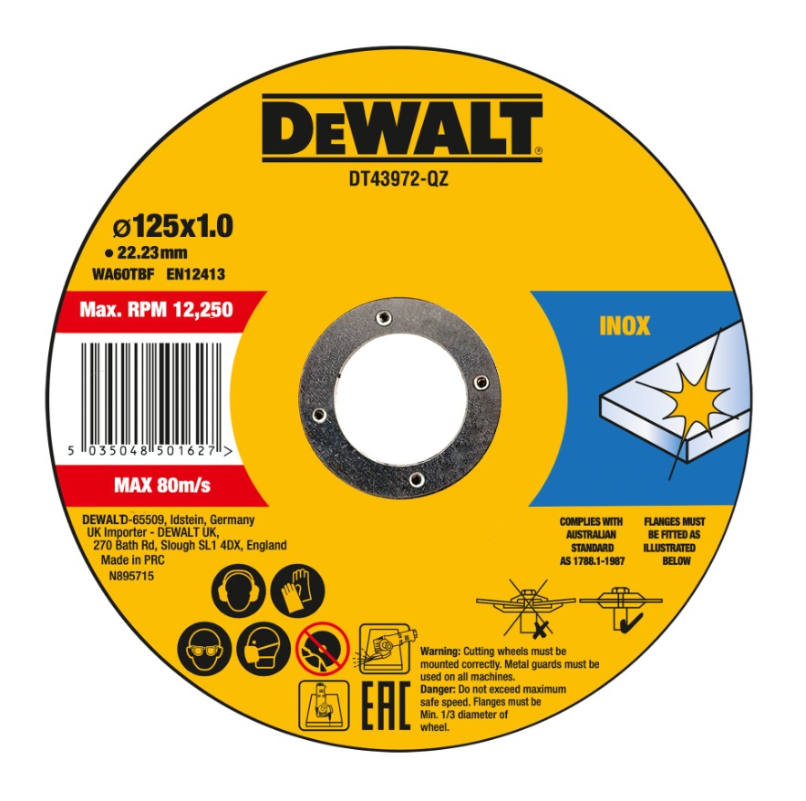 Abrasiv kappeskive DeWalt DT43972-QZ; 125x22,23x1,0 mm; 10 stk