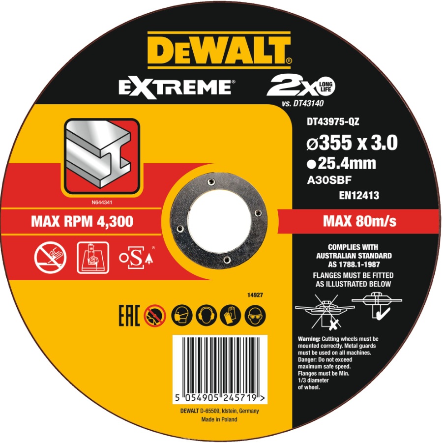 Abrasiv kappeskive DeWalt DT43975-QZ; 355x25,4x3,0 mm
