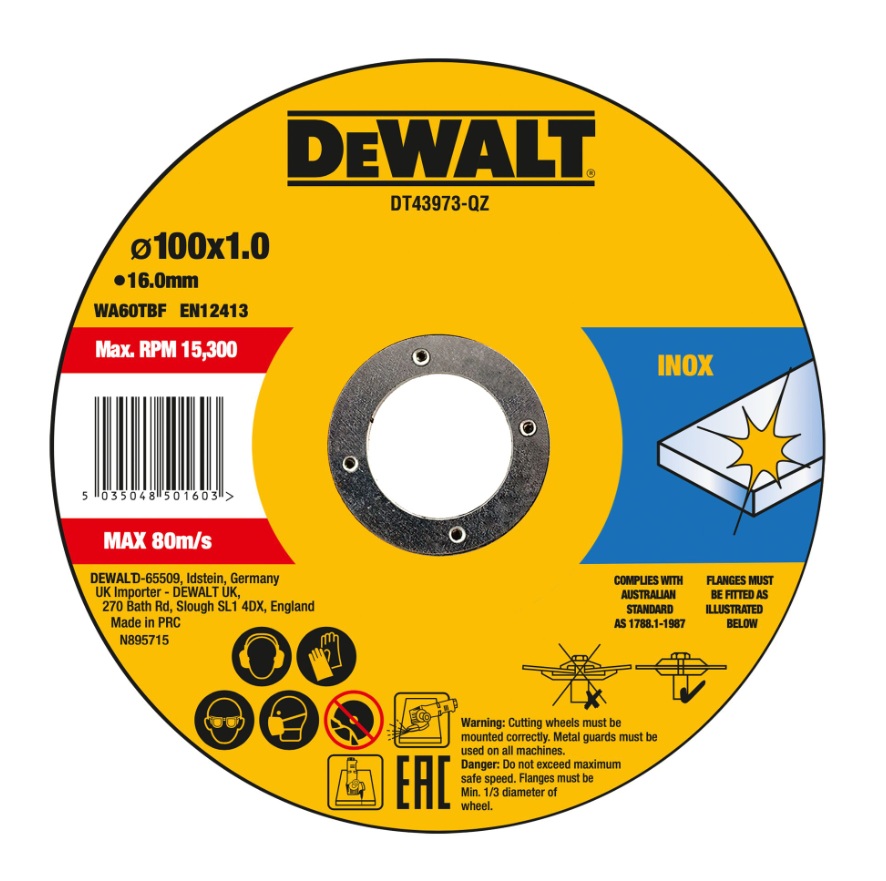 Abrasiv kappeskive DeWalt DT43973-QZ; 100x16x1,2 mm; 10 stk