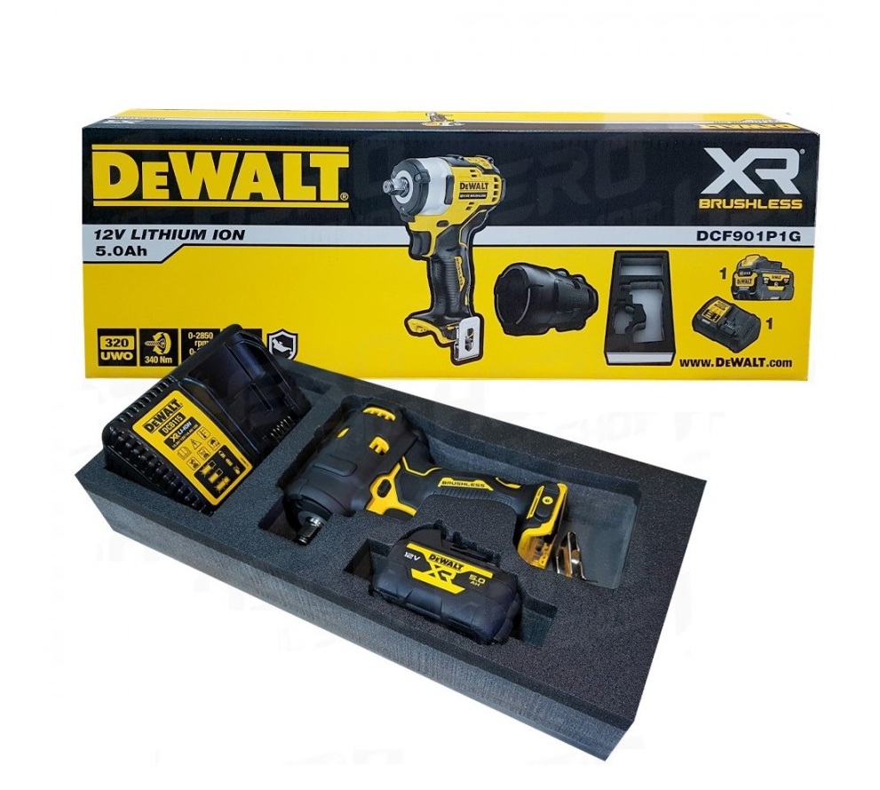 Slagmuttertrekker DeWalt DCF901P1G-QW; 12 V; 1/2''; 1x5,0 Ah batt.