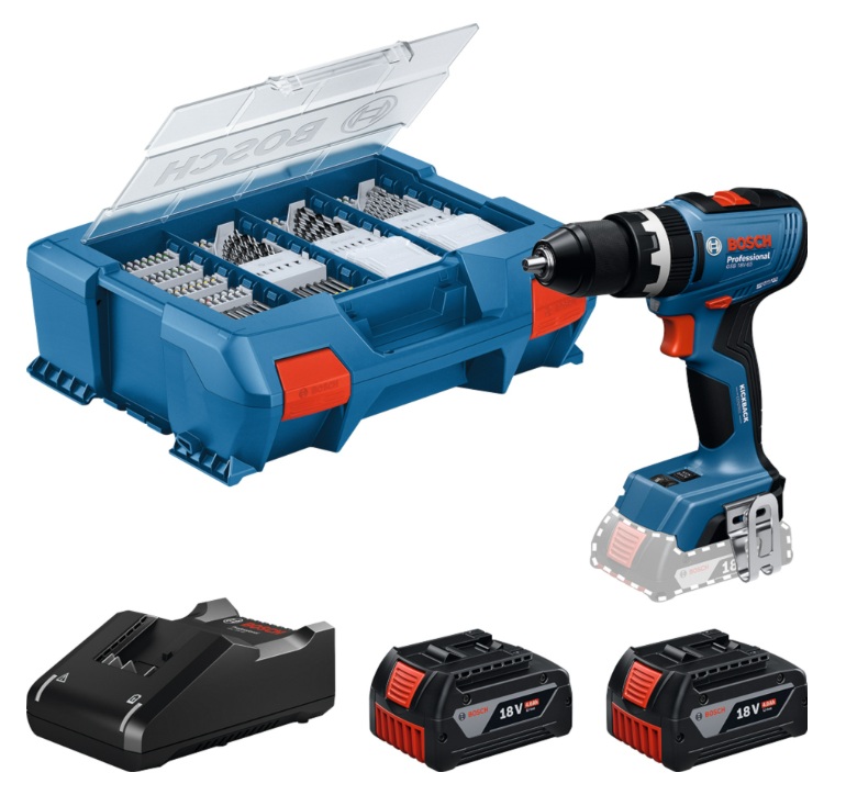 Slagskrutrekker/bor Bosch GSB 18V-65; 18 V; 2x4,0 Ah batt. + tilbehør