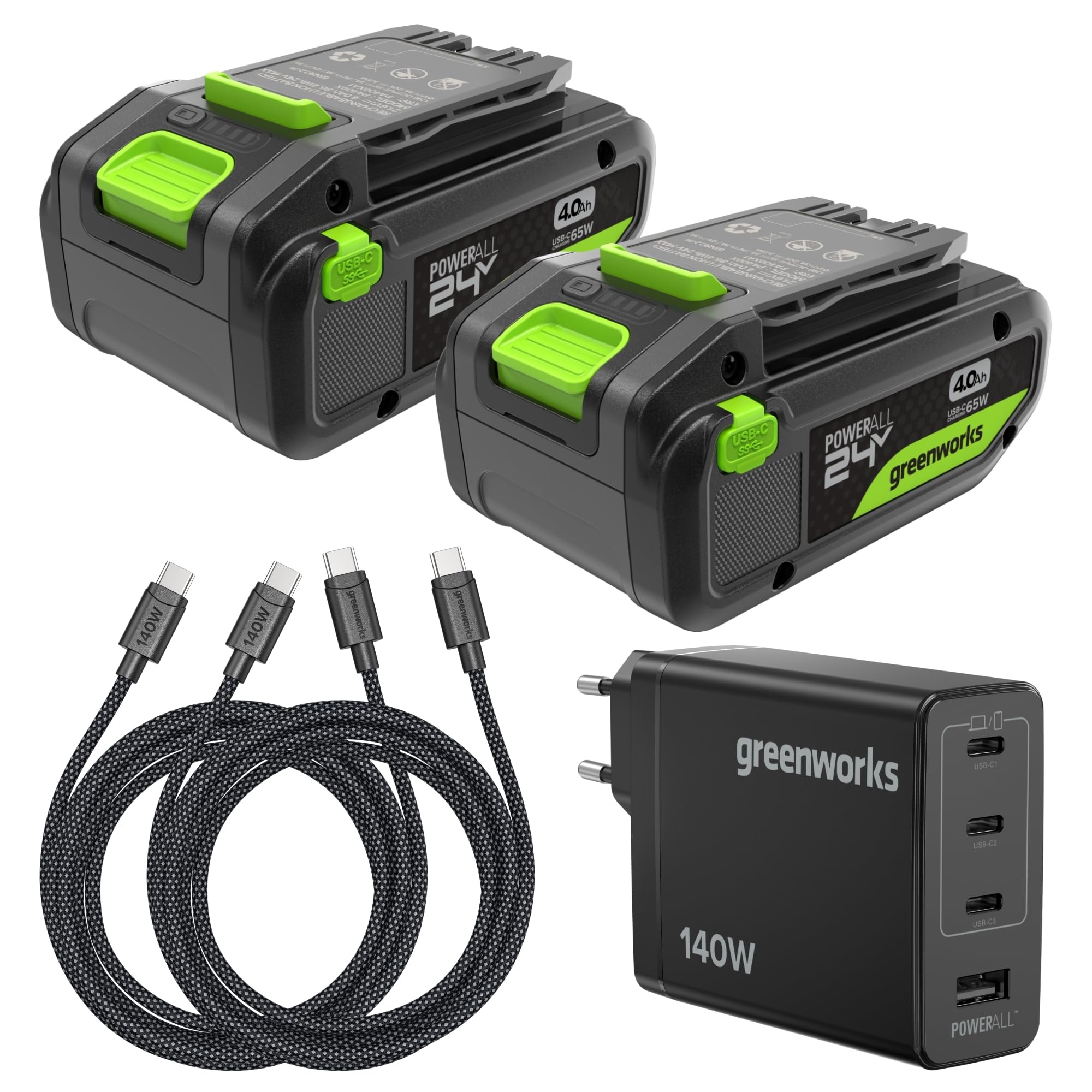 Batterier Greenworks K2D8DEAA1; 24 V; 2x4,0 Ah batt.