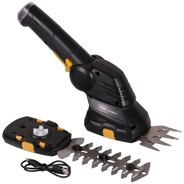 Hekk- og gressaks Texas HTG360Li; 3,6 V; 1x1,3 Ah batteridrevet; 7 cm lengde