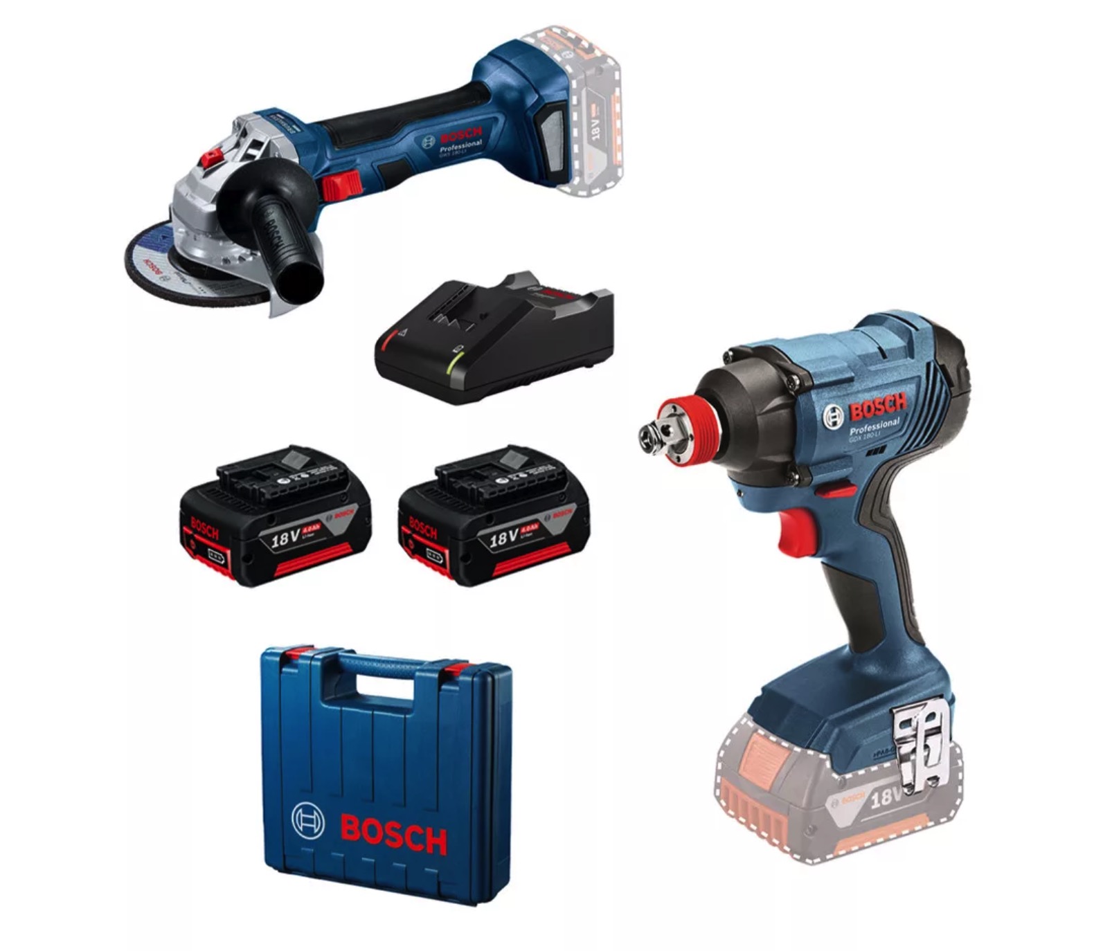 Verktøysett Bosch 0615990N1U (GDX 180-LI + GWS 180-LI); 18V; 2x4,0 Ah batt.
