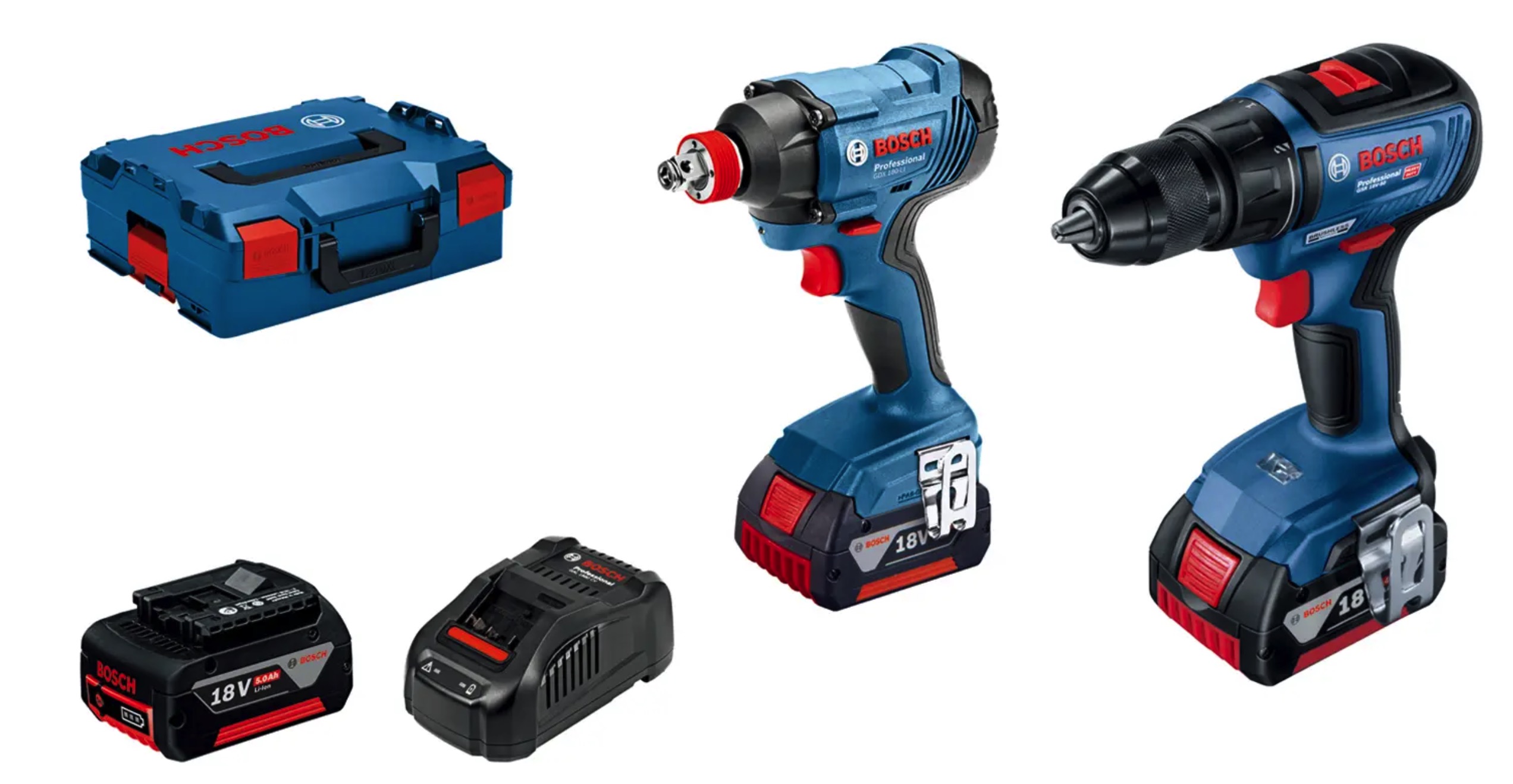 Verktøysett Bosch 06019G5227 (GDX 180-LI + GSR 18V-50); 18 V; 3x5,0 Ah batt.