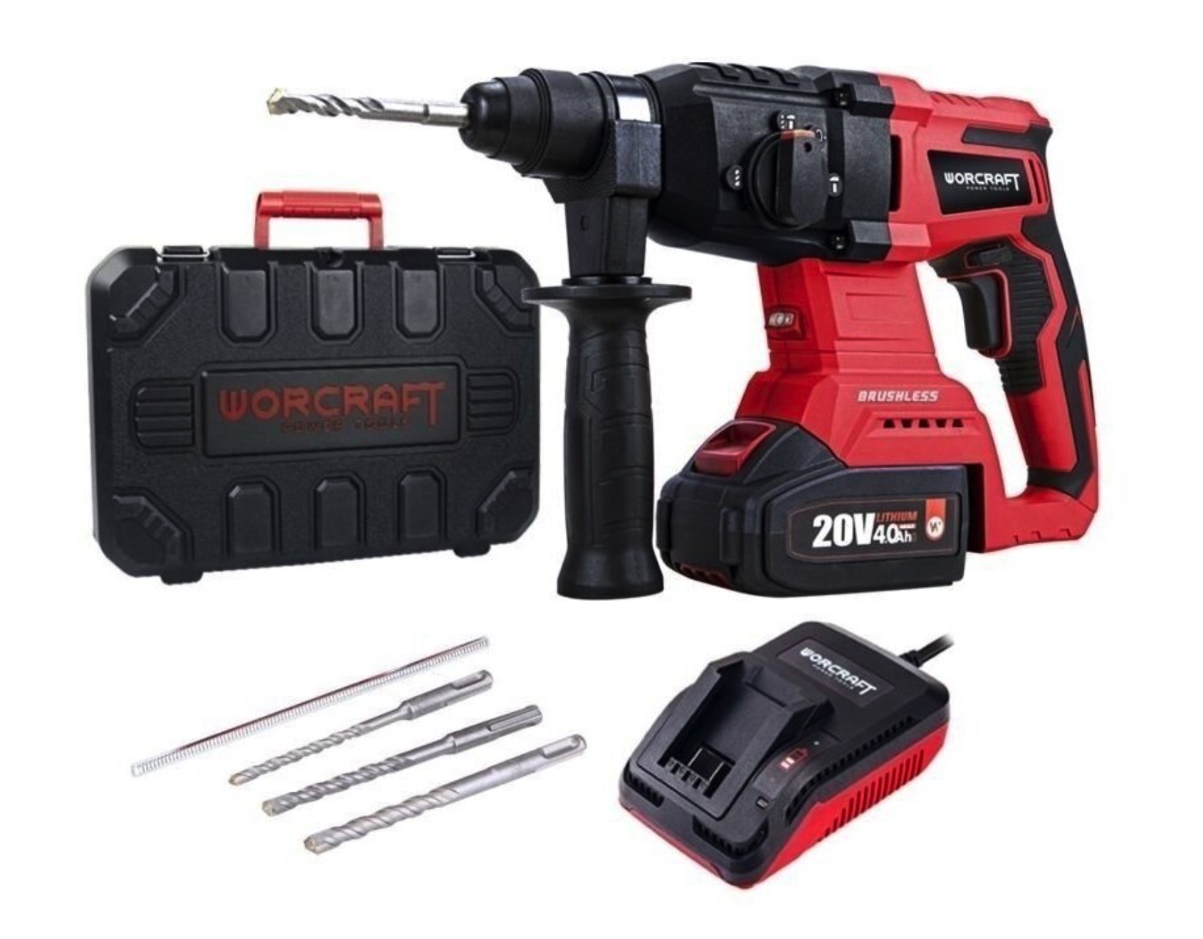 Batteridrevet borhammer Worcraft CRH-S20LiBAM; 20 V; 3,0 J; 1x4,0 Ah batt. + tilbehør