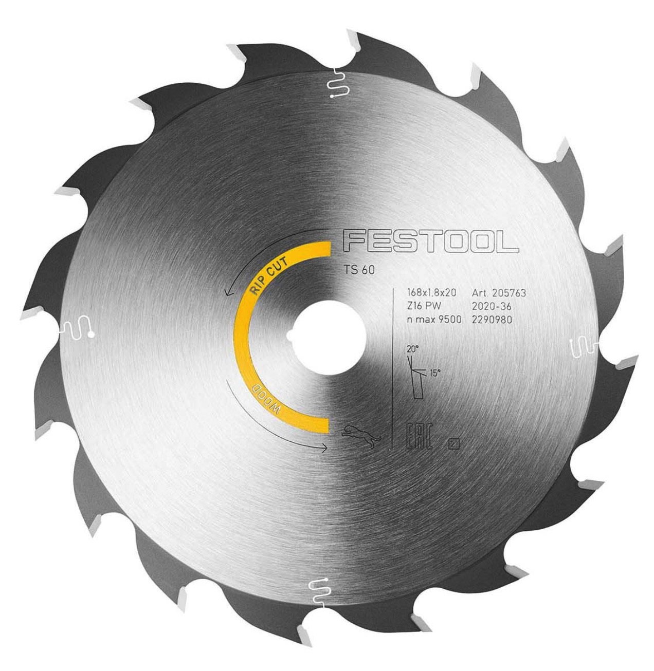 Sagblad for tre Festool 205763; 168x1,8x20,0 mm; Z16; 20°