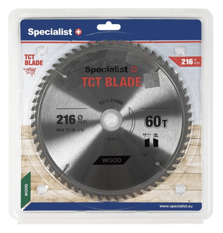 Sagblad for tre Specialist+ Wood; 216x30/20 mm; Z60