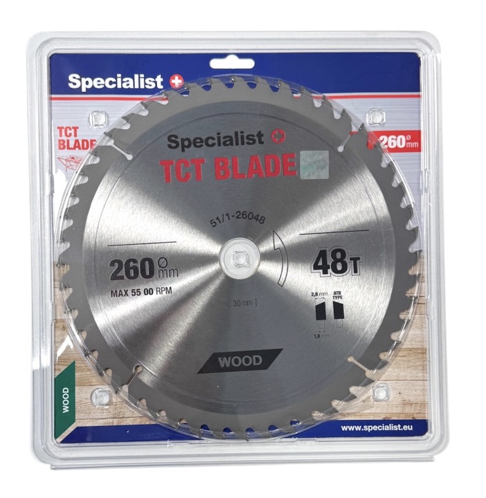 Sagblad for tre Specialist+ Wood; 260x30 mm; Z48