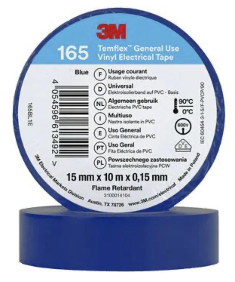 Isoleringstape 3M Temflex 165; 15 mm; 10 m; blå