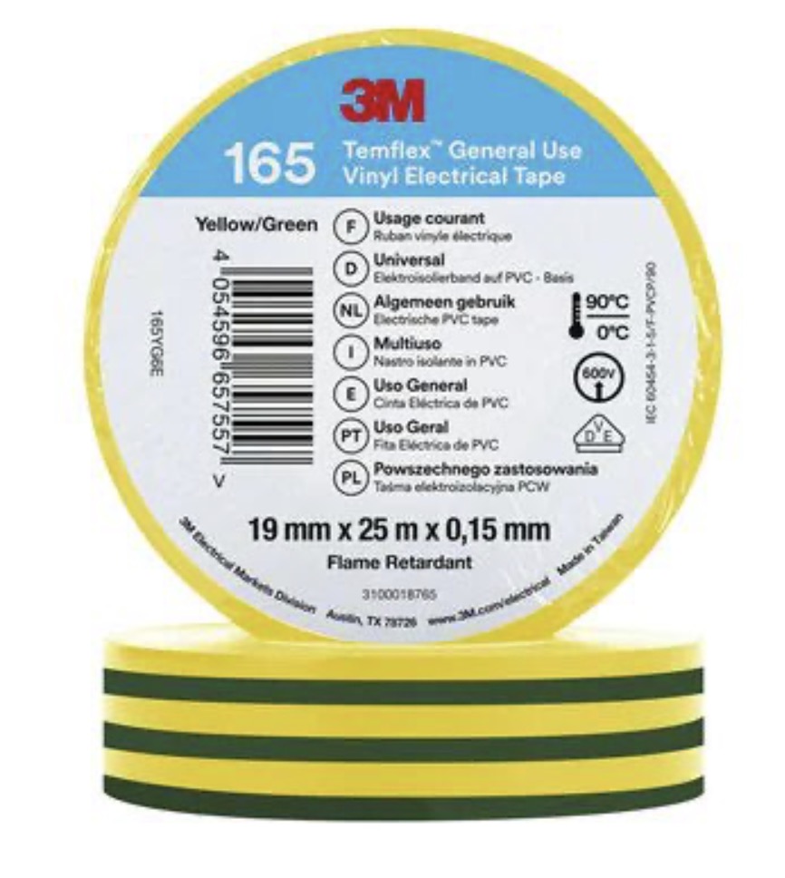 Isoleringstape 3M Temflex 165; 15 mm; 10 m; žalia; grønn; gul