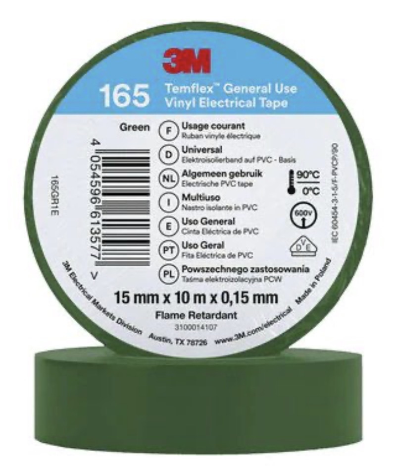 Isoleringstape 3M Temflex 165; 15 mm; 10 m; grønn