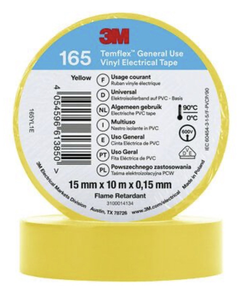 Isoleringstape 3M Temflex 165; 15 mm; 10 m; gul