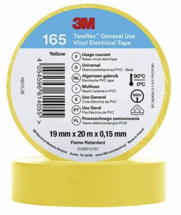 Isoleringstape 3M Temflex 165; 19 mm; 20 m; gul