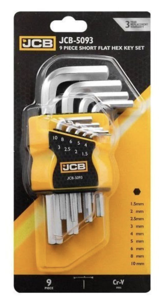 Unbrakonøkler JCB 5093; 1,5-10 mm; 9 stk