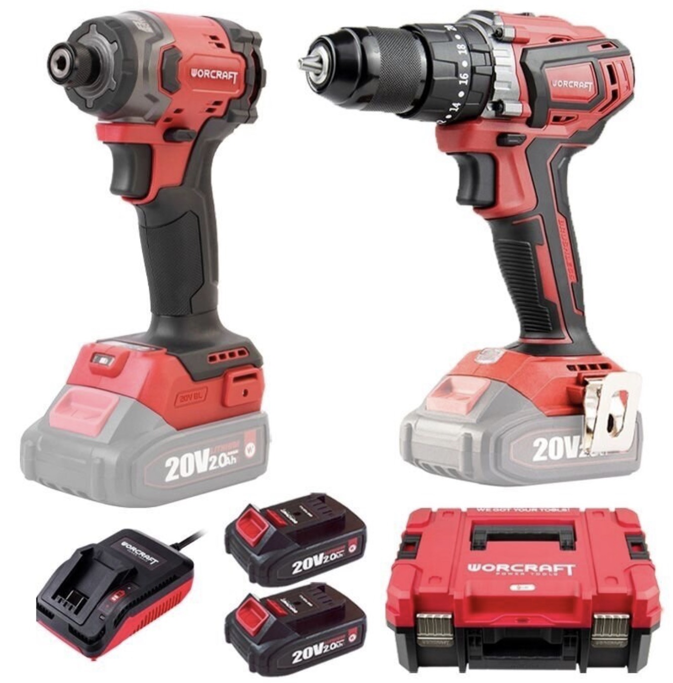 Verktøysett Worcraft XCUBE030 (CHD-S20LiBA + CIS-S20LiB-260); 20 V; 2x2,0 Ah batt.