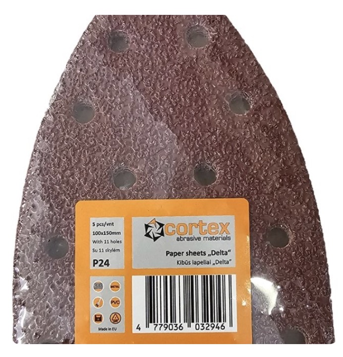 Sandpapir til deltaslipere Cortex 35228; 100x150 mm; P24; 5 stk