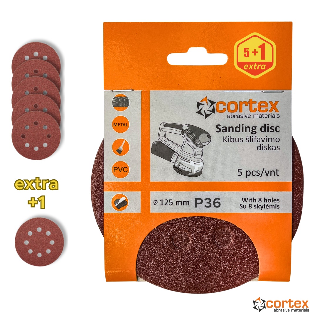 Sandpapir Cortex 28051; 125 mm; P36; 5 stk