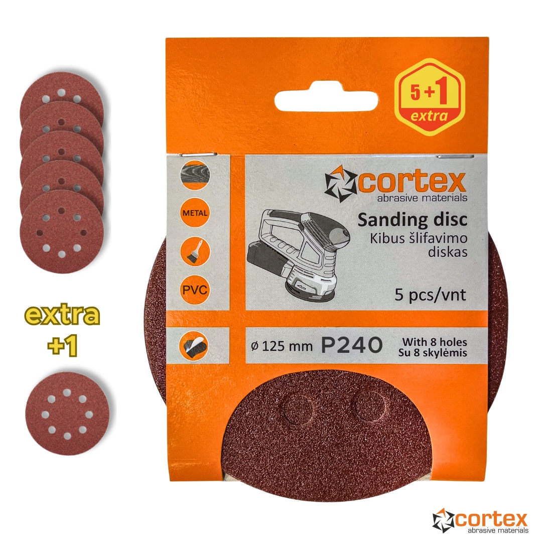 Sandpapir Cortex 24126; 125 mm; P240; 5 stk