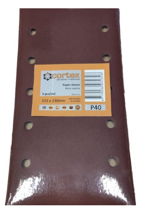 Sandpapir til planslipere Cortex 31416; 115x230 mm; P60; 5 stk