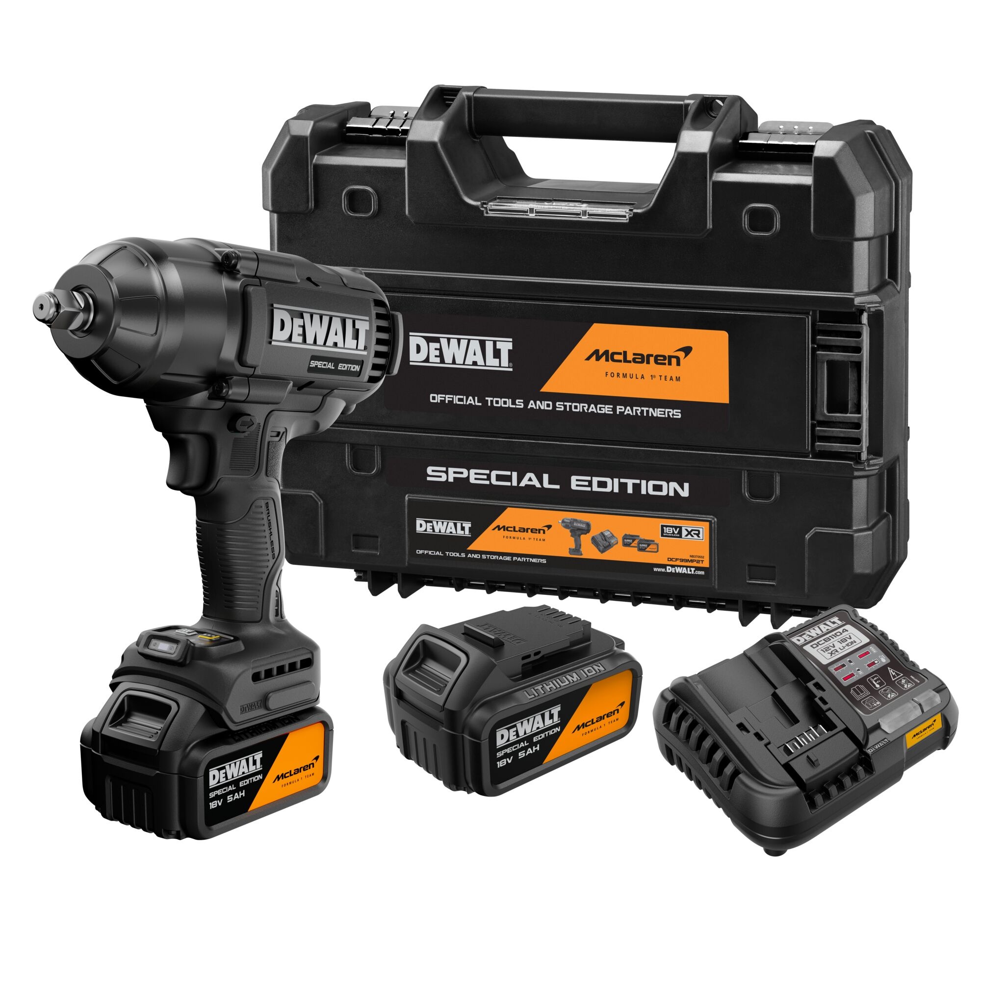 Slagmuttertrekker DeWalt McLaren F1 Team Special Edition; 18 V; 1396 Nm; 2x5,0 Ah batt.
