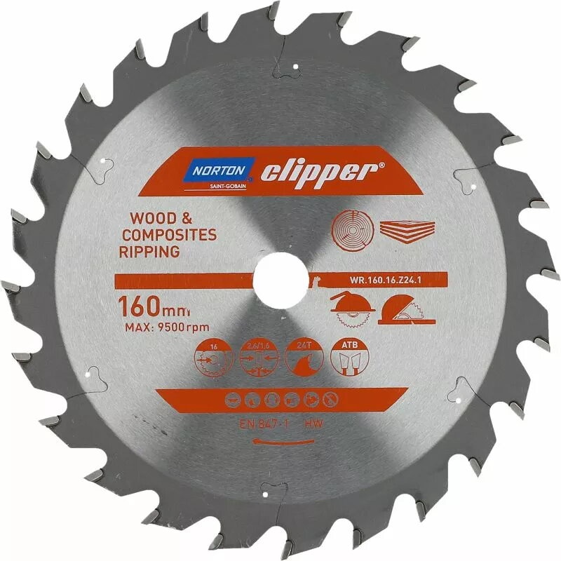 Sagblad for tre Norton 70184608039; 160 mm; 16 mm; Z24