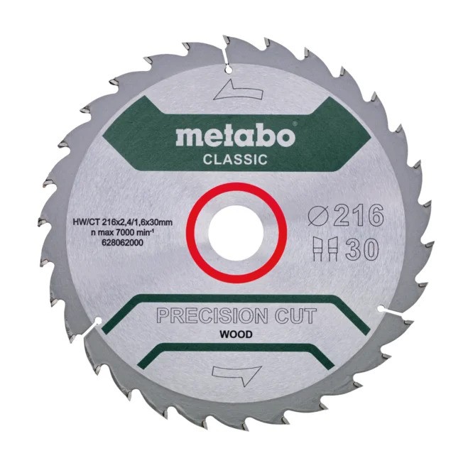 Sagblad for tre Metabo HW/CT PRECISION CUT WOOD - CLASSIC; 216x30x30 mm; 22°