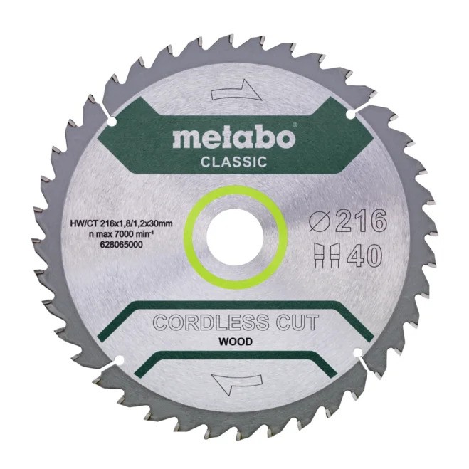 Sagblad for tre Metabo HW/CT CORDLESS CUT WOOD - CLASSIC; 216x30x40 mm; 5°