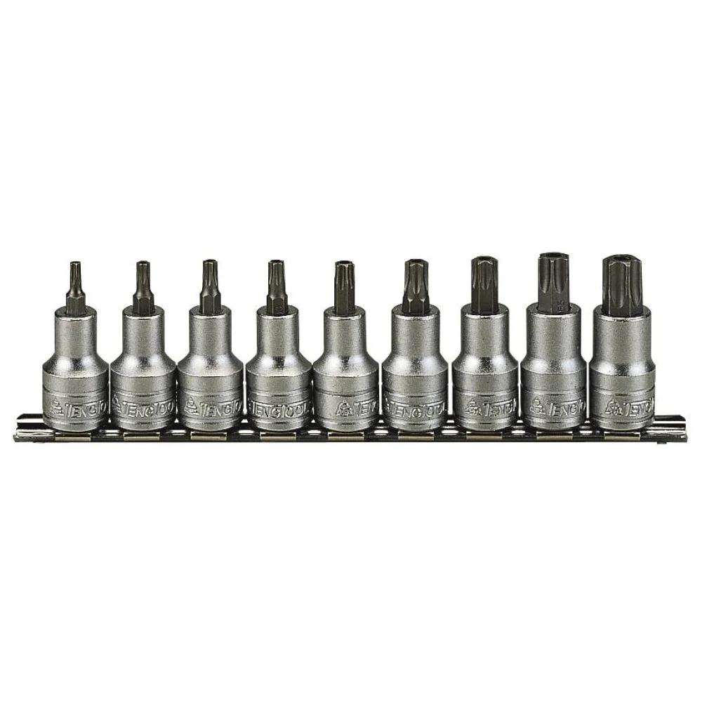Stikkontakt og bitsett Teng Tools M1213TX; TORX; 1/2''; 9 stk