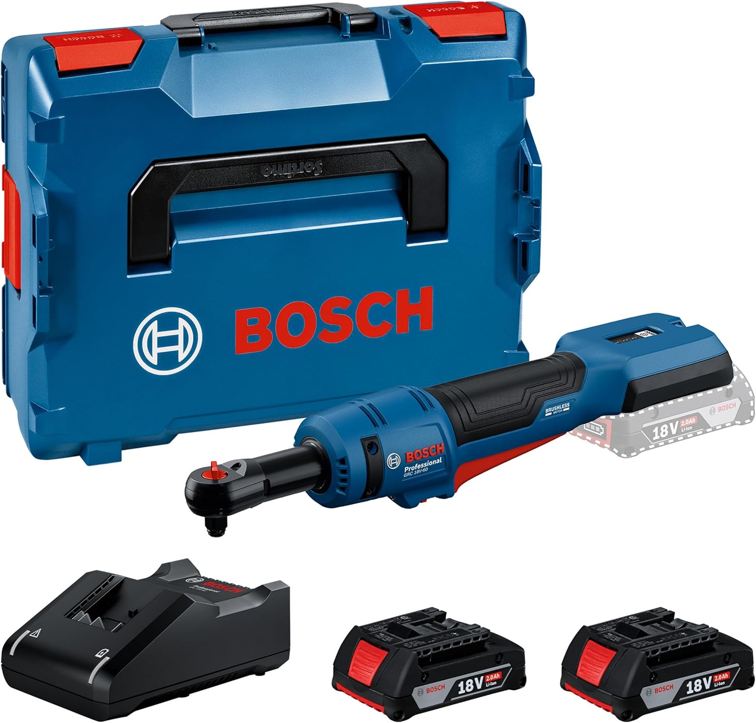 Batteridrevet vinkelskrutrekker Bosch GRC 18V-60 Professional; 18 V; 2x2,0 Ah batt.