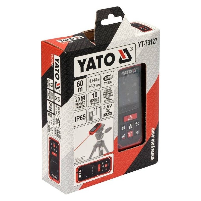 Laseravstandsmåler Yato YT-73127; 0,2-60 m; ±2 mm; IP65