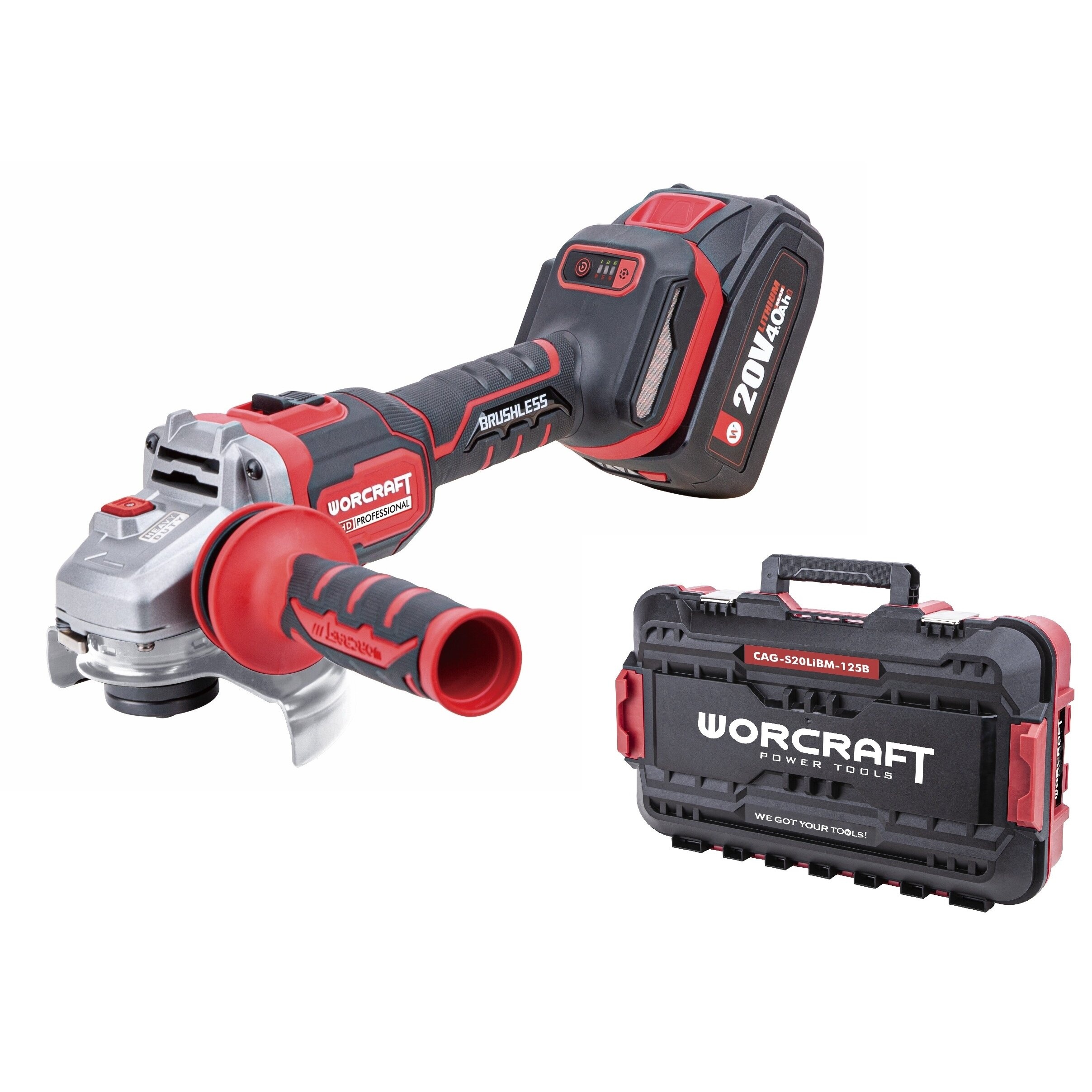 Batteridrevet vinkelsliper Worcraft CAGS20LiBM125B; 20 V; 125 mm (uten batteri og lader)