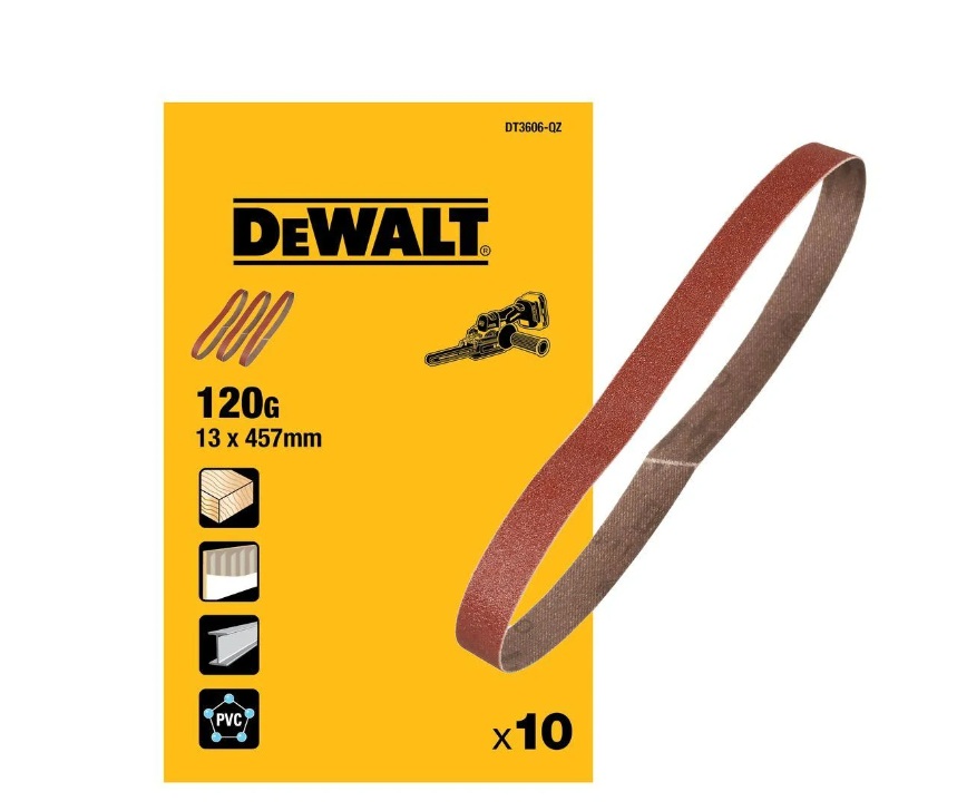 Slipebånd sett DeWalt DT3606-QZ; 13 mm; 457 mm; 120; 10 stk
