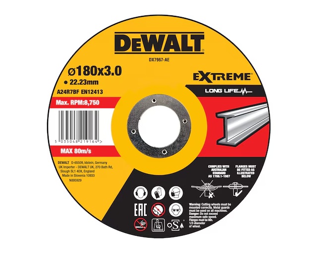 Abrasiv kappeskive DeWalt DX7967-AE; 180 mm; 3 mm; 22,23 mm