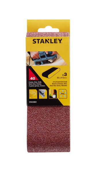 Slipebånd sett Stanley STA33061-XJ; 65x410 mm; P40; 3 stk