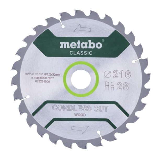 Sagblad for tre Metabo 628284000; 216x30 mm; Z28
