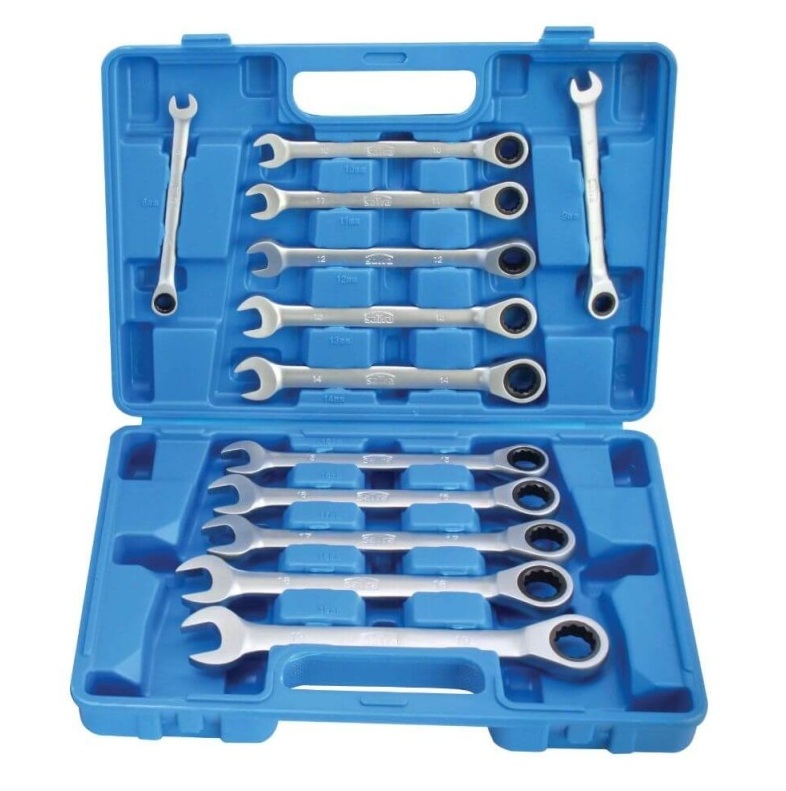 Skralle fastnøkkelsett SATRA S-12GW72; 8-19 mm; 12 stk