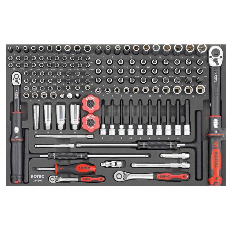 Verktøysett Sonic Equipment 214301; 1/4''; 3/8''; 143 stk