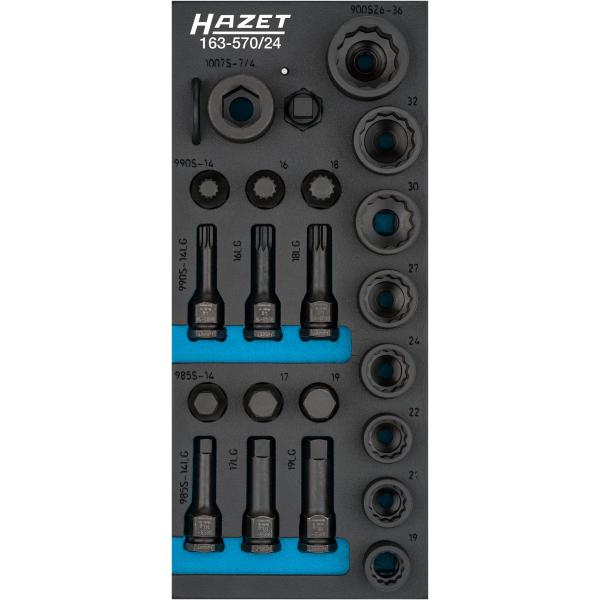 Pipe og bitsett Hazet 163-570/24; 1/2''; 24 stk