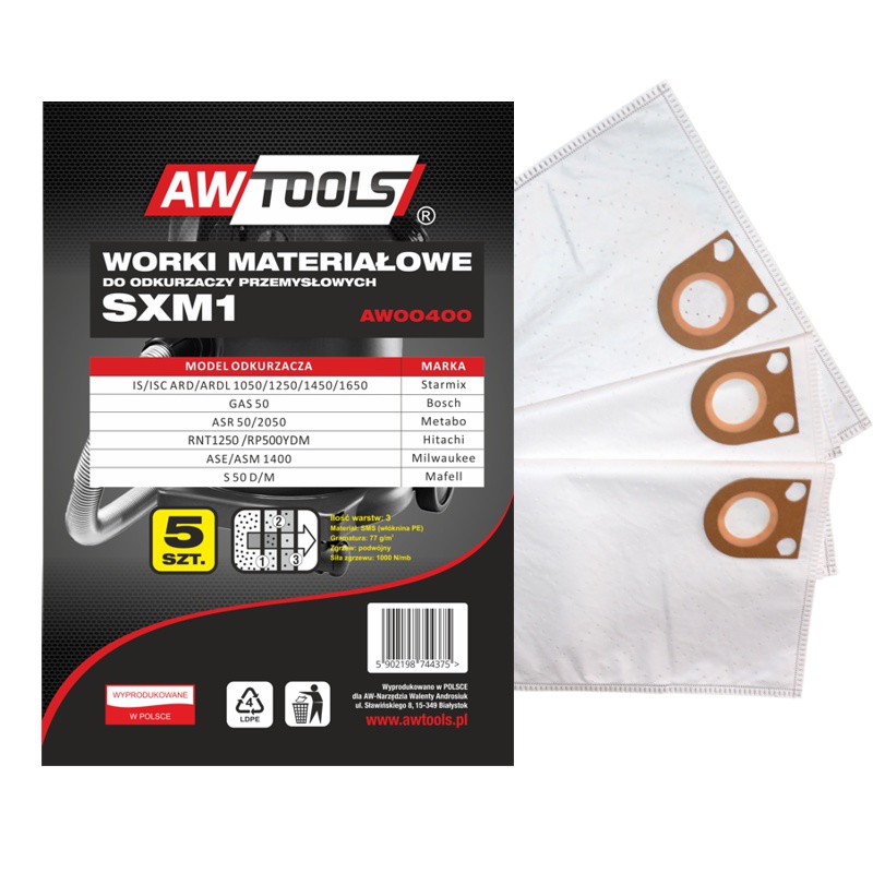 Støvposer  AWTools AW00400; SxM1; 5 stk