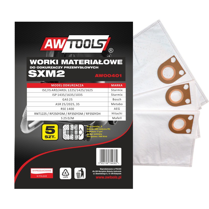 Støvposer  AWTools AW00401; SxM2; 5 stk